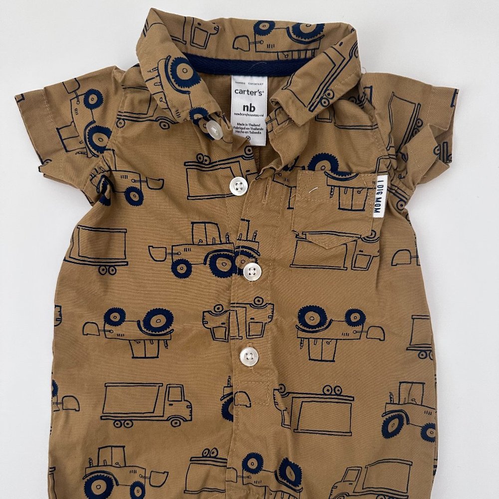 Carter's, I DIG MOM Trucks Shortsleeve Romper Brown